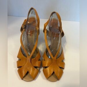Naturalizer leather tan open toe strappy stiletto sandals heels shoes size 10 M